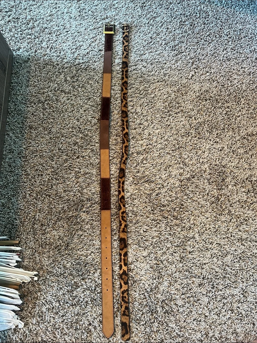 Leopard Print & Patchwork Brown Belt Duo